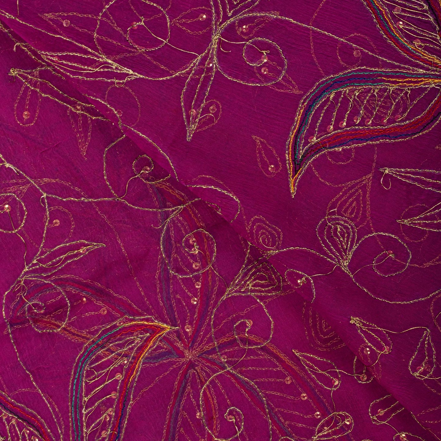 Sanskriti Vintage Dupatta/Stole Pink Pure Chiffon Embroidered Zari Sequns Veil