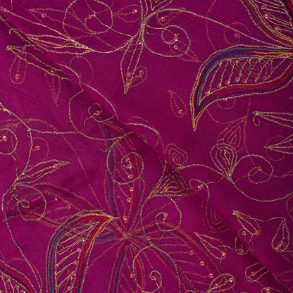 Sanskriti Vintage Dupatta/Stole Pink Pure Chiffon Embroidered Zari Sequns Veil
