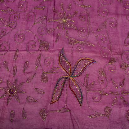 Sanskriti Vintage Dupatta/Stole Pink Pure Chiffon Embroidered Zari Sequns Veil
