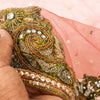 Sanskriti Vintage Peach Net Dupatta Long Stole Hand Beaded Zardozi Neck Scarves