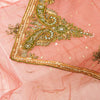 Sanskriti Vintage Peach Net Dupatta Long Stole Hand Beaded Zardozi Neck Scarves