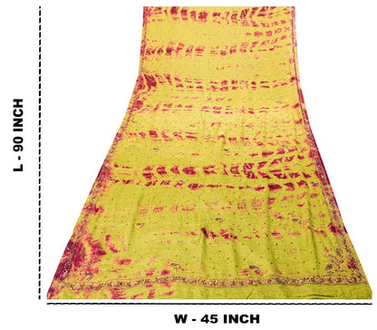 Sanskriti Vintage Green Pure Silk Dupatta Tie-Dye Hand Beaded Zari Neck Stole