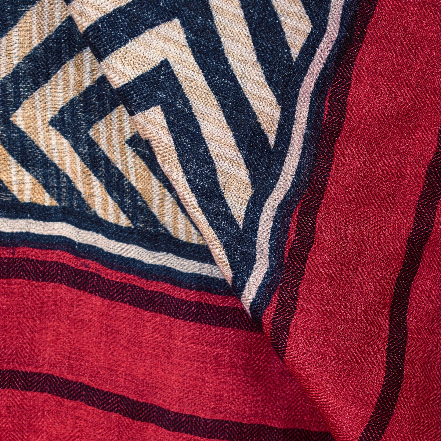 Sanskriti Vintage Red Pure Woolen Dupatta Zig Zag Circle Printed Neck Stole Veil