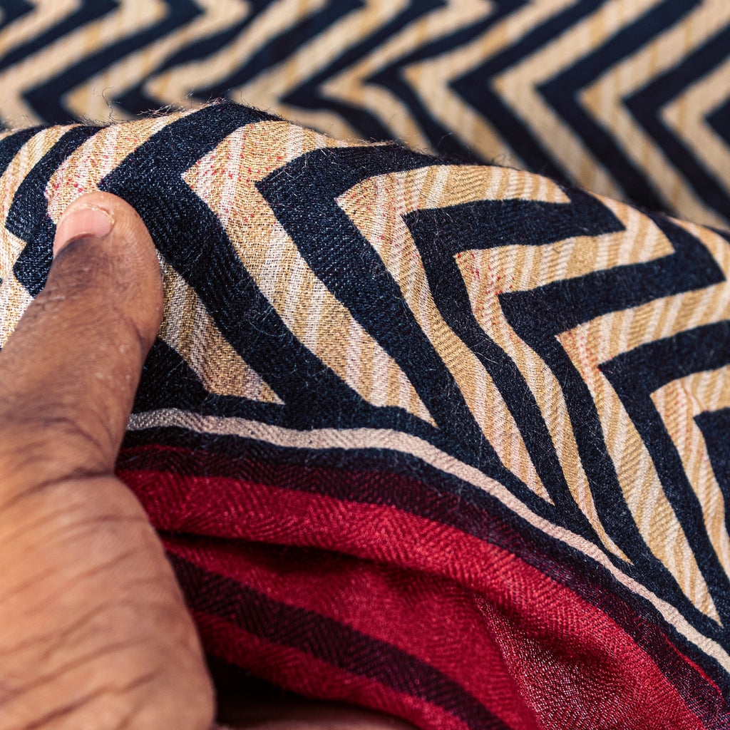 Sanskriti Vintage Red Pure Woolen Dupatta Zig Zag Circle Printed Neck Stole Veil