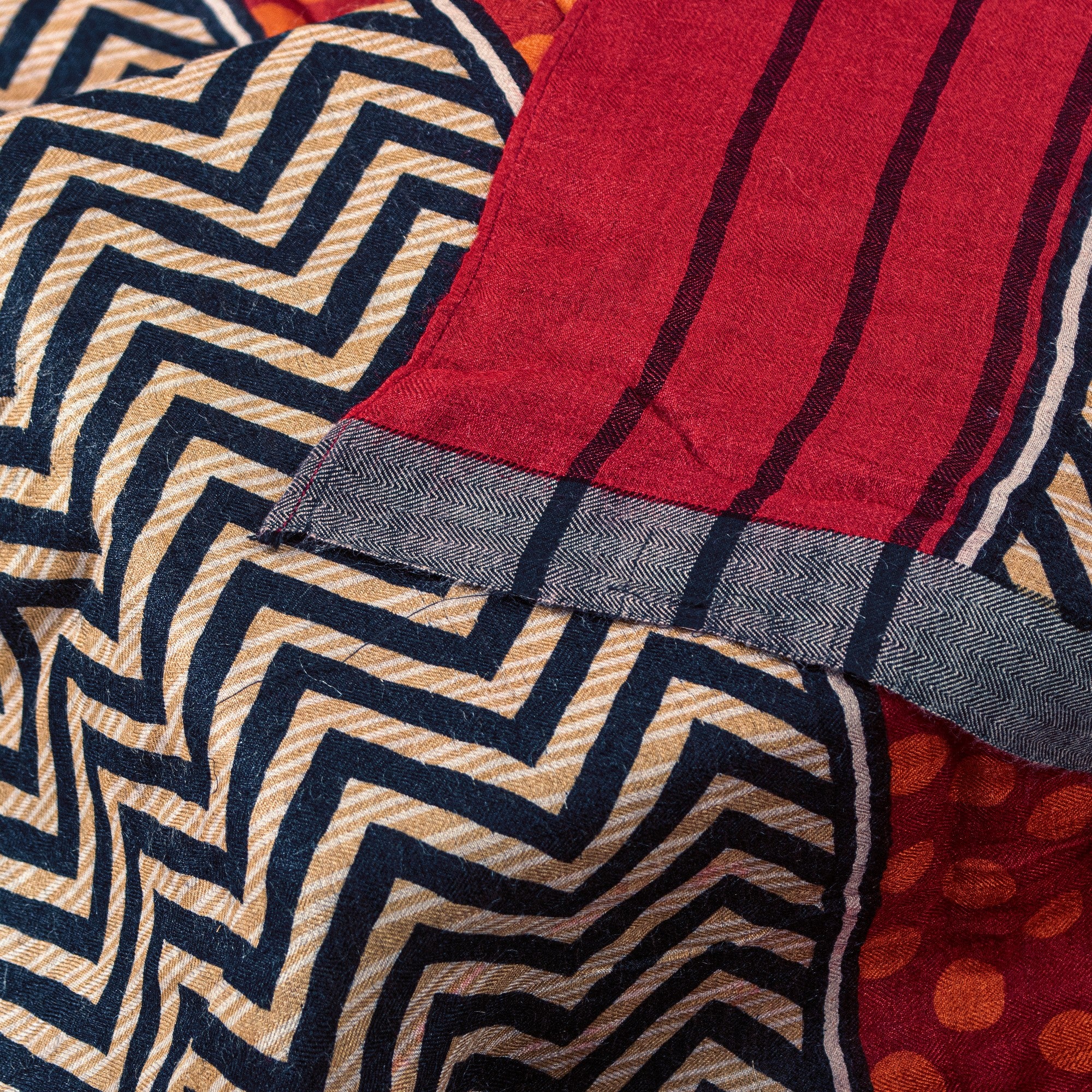 Sanskriti Vintage Red Pure Woolen Dupatta Zig Zag Circle Printed Neck Stole Veil