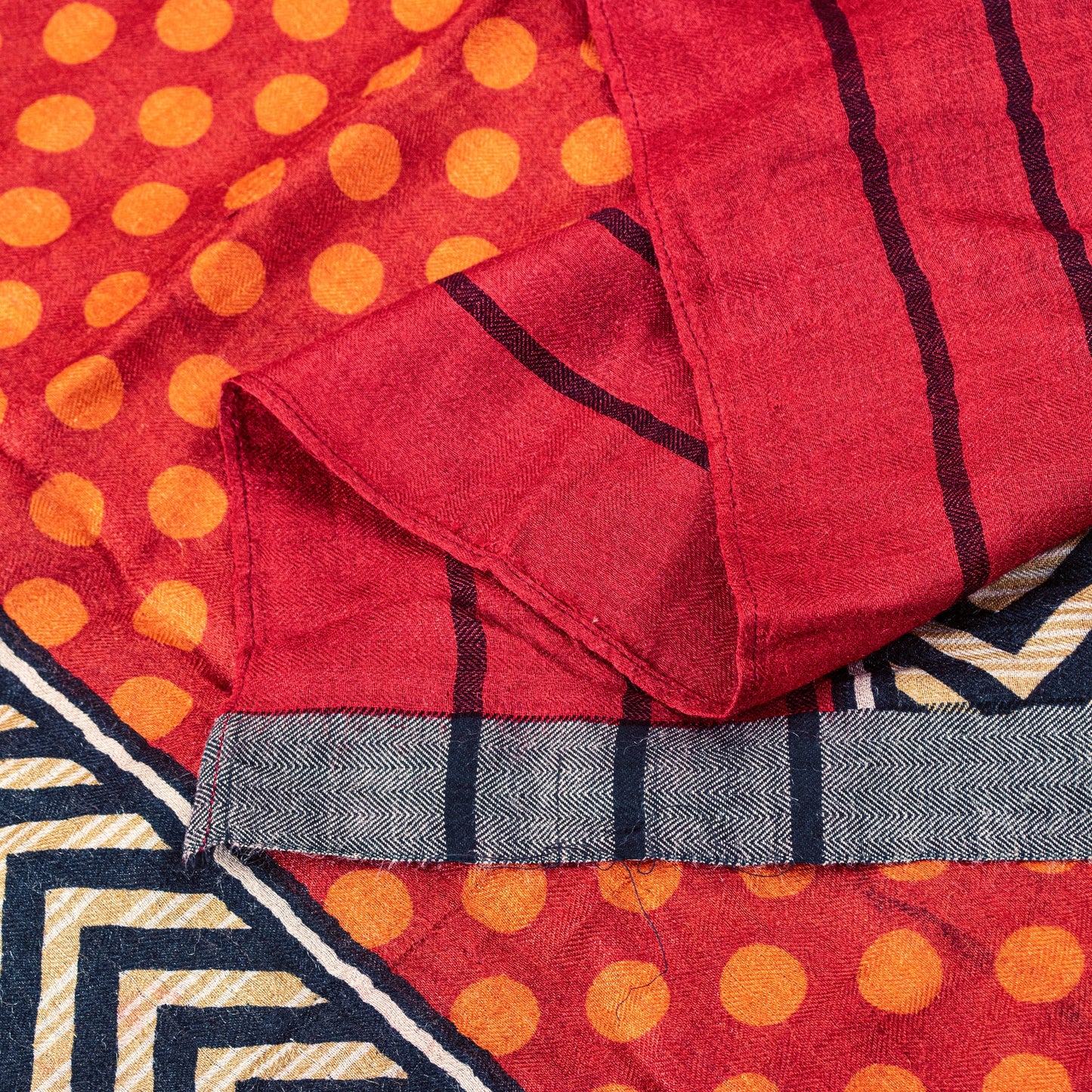 Sanskriti Vintage Red Pure Woolen Dupatta Zig Zag Circle Printed Neck Stole Veil