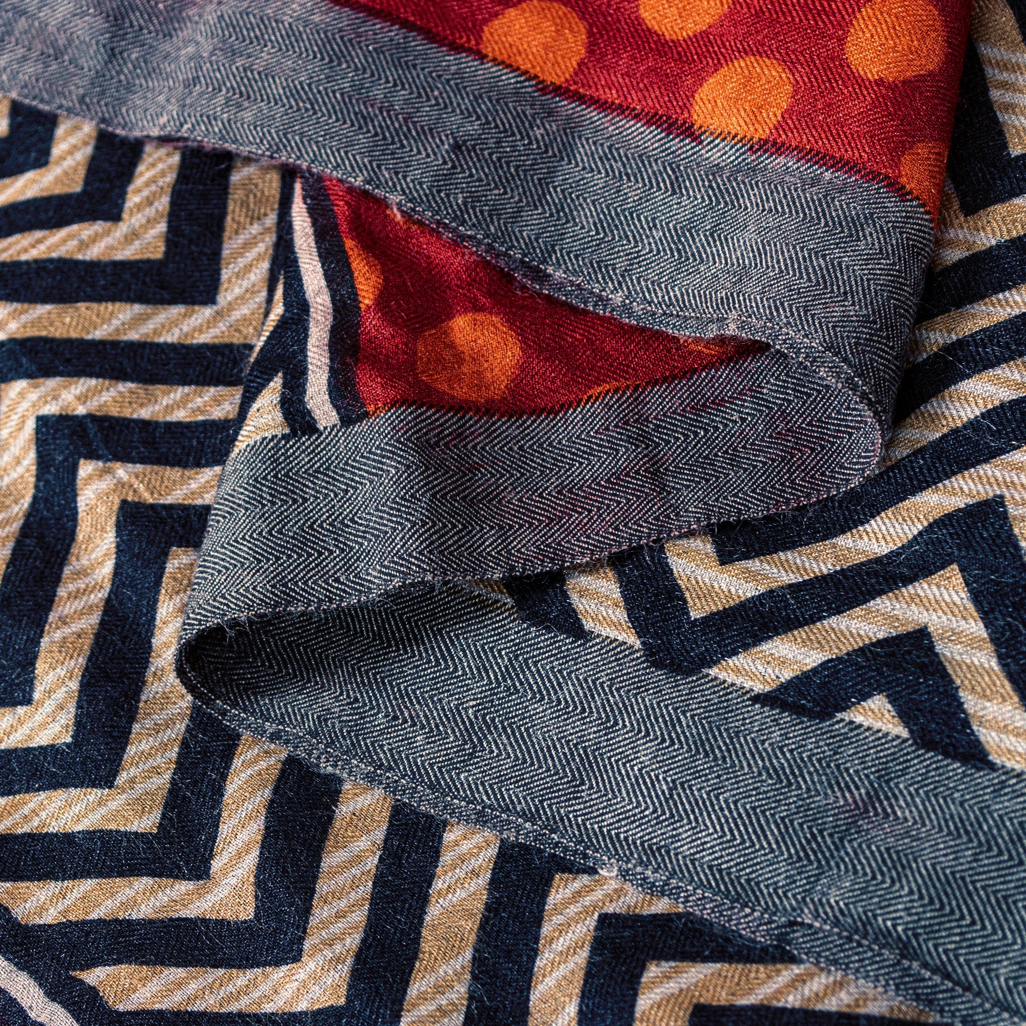 Sanskriti Vintage Red Pure Woolen Dupatta Zig Zag Circle Printed Neck Stole Veil