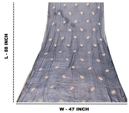 Sanskriti Vintage Blue Pure Chiffon Dupatta Embroidered Sequins Neck Stole Veil