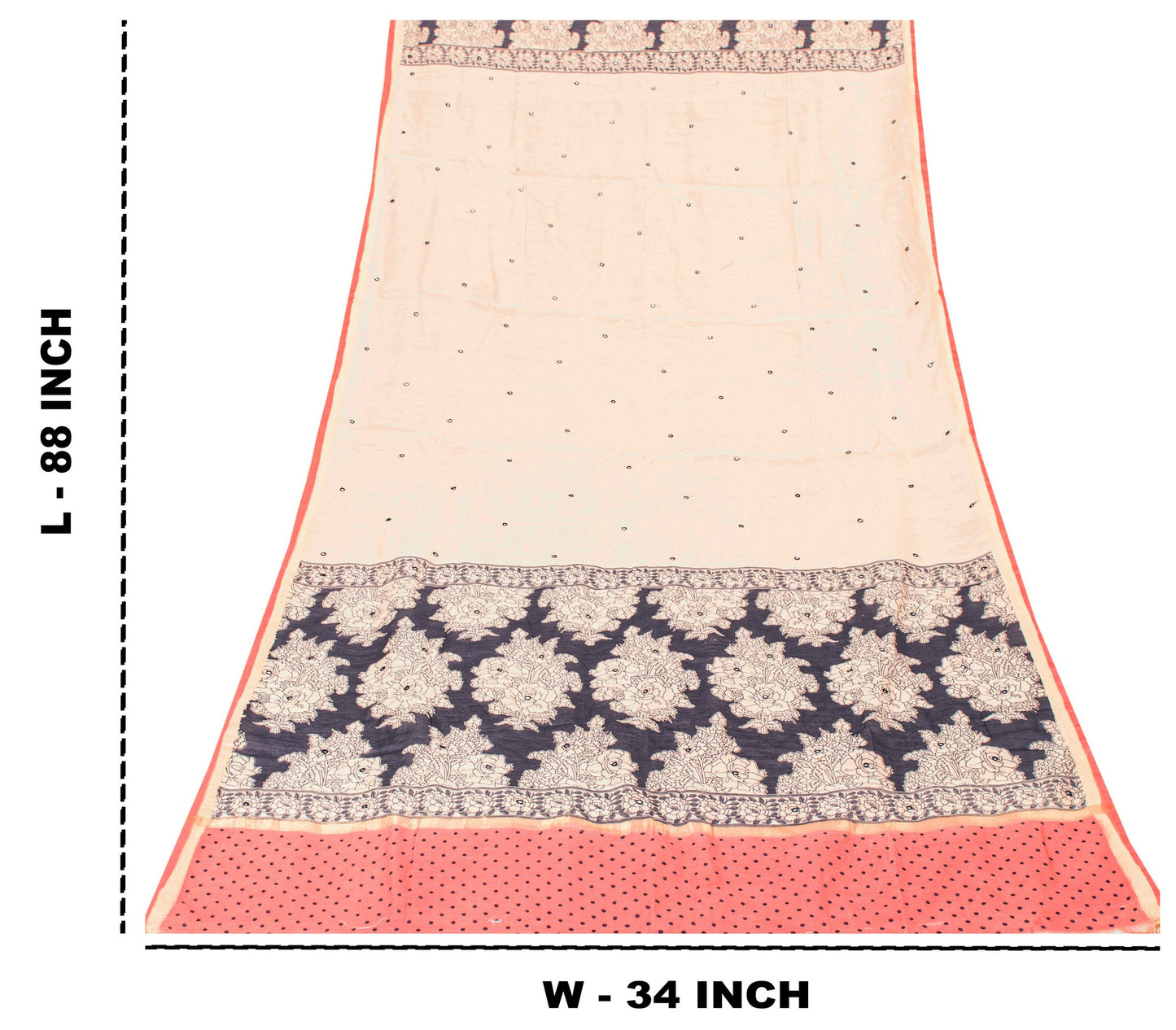 Sanskriti Vintage Cream-Blue Blend Cotton Dupatta Kalamakari Mirror Neck Stole