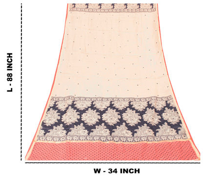 Sanskriti Vintage Cream-Blue Blend Cotton Dupatta Kalamakari Mirror Neck Stole
