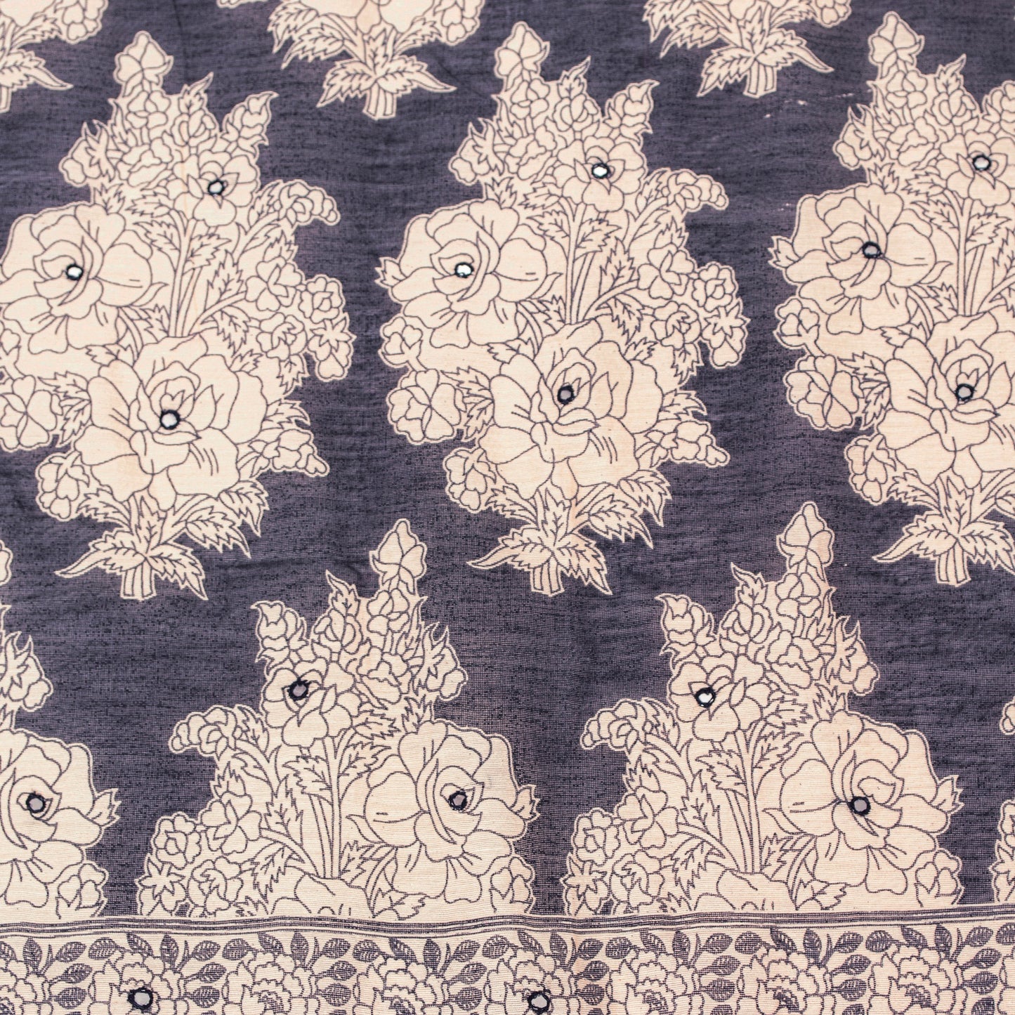 Sanskriti Vintage Cream-Blue Blend Cotton Dupatta Kalamakari Mirror Neck Stole