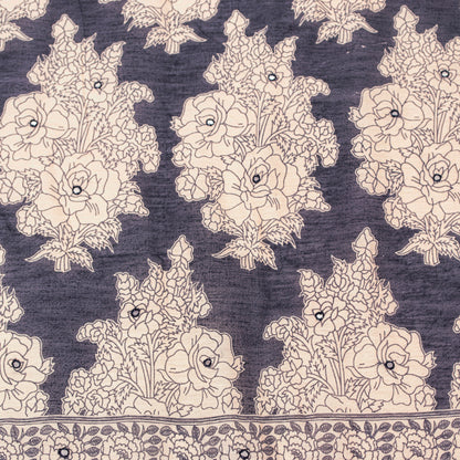 Sanskriti Vintage Cream-Blue Blend Cotton Dupatta Kalamakari Mirror Neck Stole