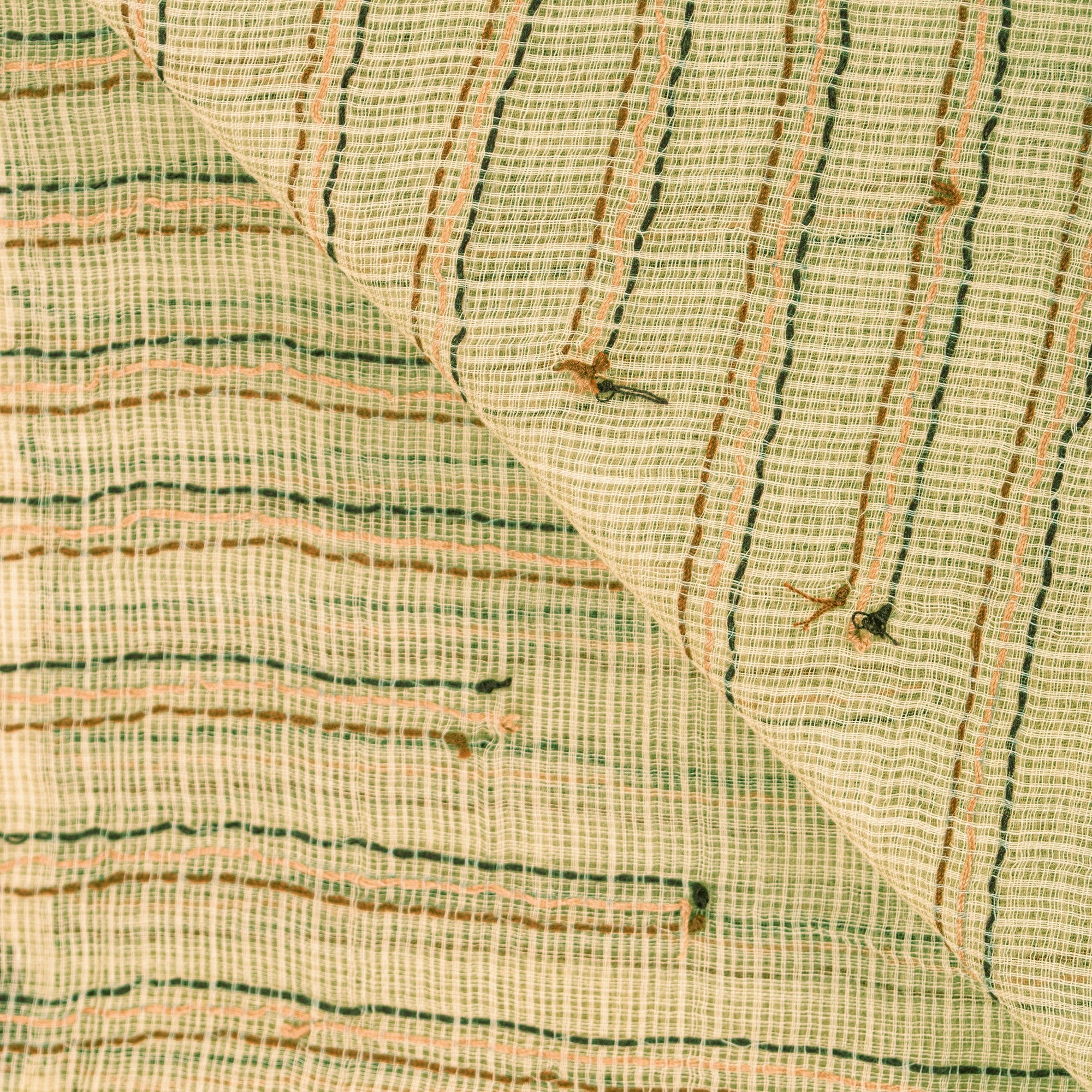 Sanskriti Vintage Cream Pure Cotton Kota Woven Dupatta Handmade Kantha Stole