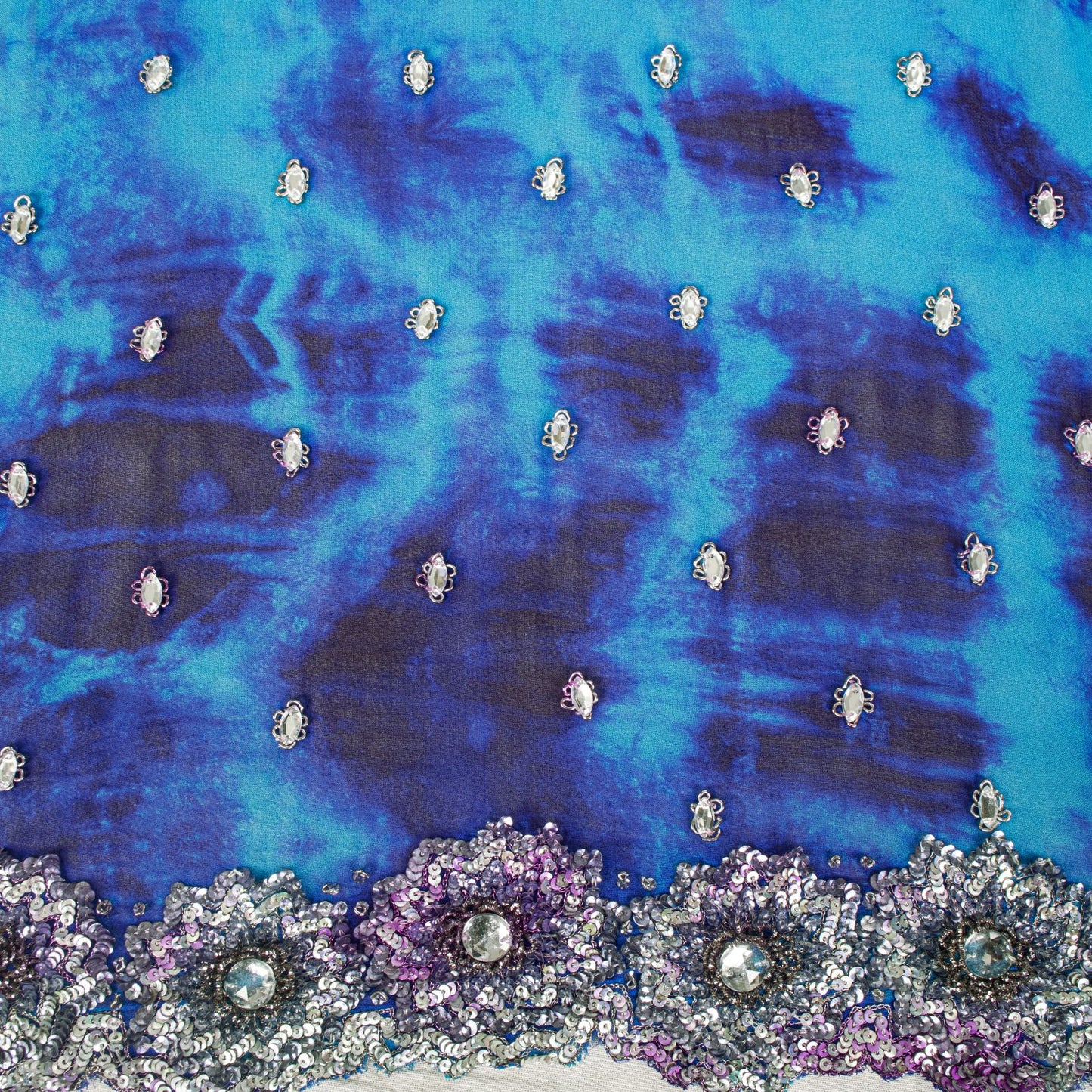 Sanskriti Vintage Dupatta/Stole Blue Pure Georgette Tie-Dye Hand Embroidery Veil