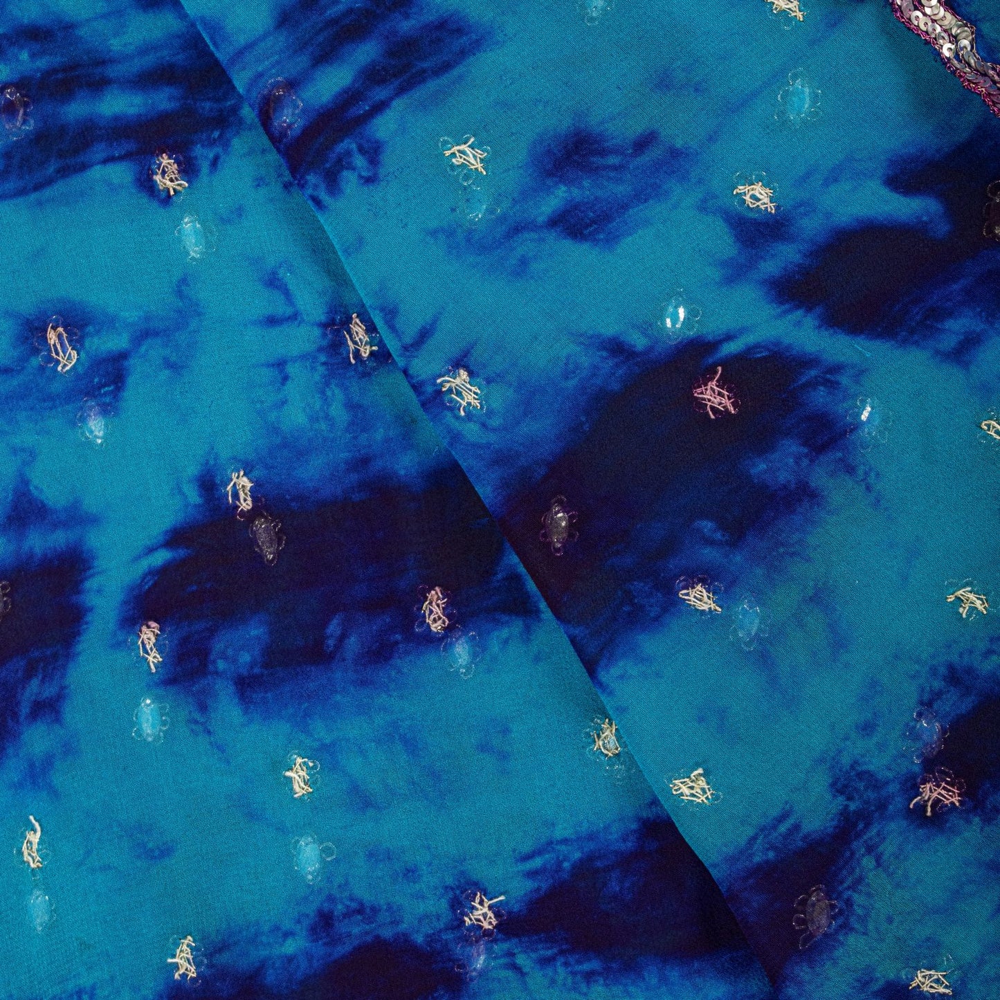 Sanskriti Vintage Dupatta/Stole Blue Pure Georgette Tie-Dye Hand Embroidery Veil