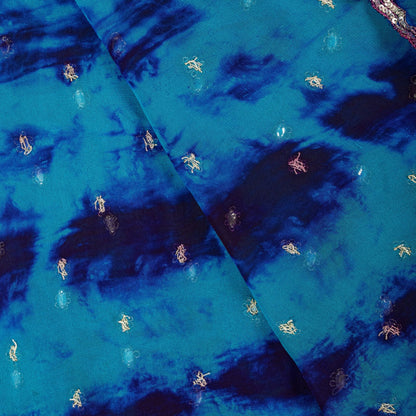 Sanskriti Vintage Dupatta/Stole Blue Pure Georgette Tie-Dye Hand Embroidery Veil