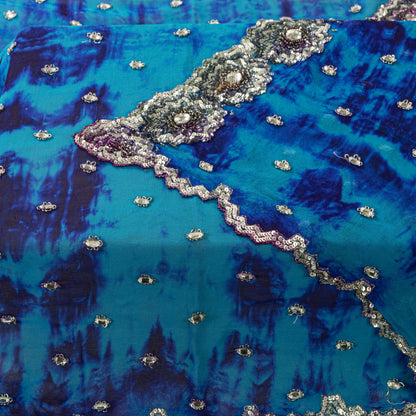 Sanskriti Vintage Dupatta/Stole Blue Pure Georgette Tie-Dye Hand Embroidery Veil