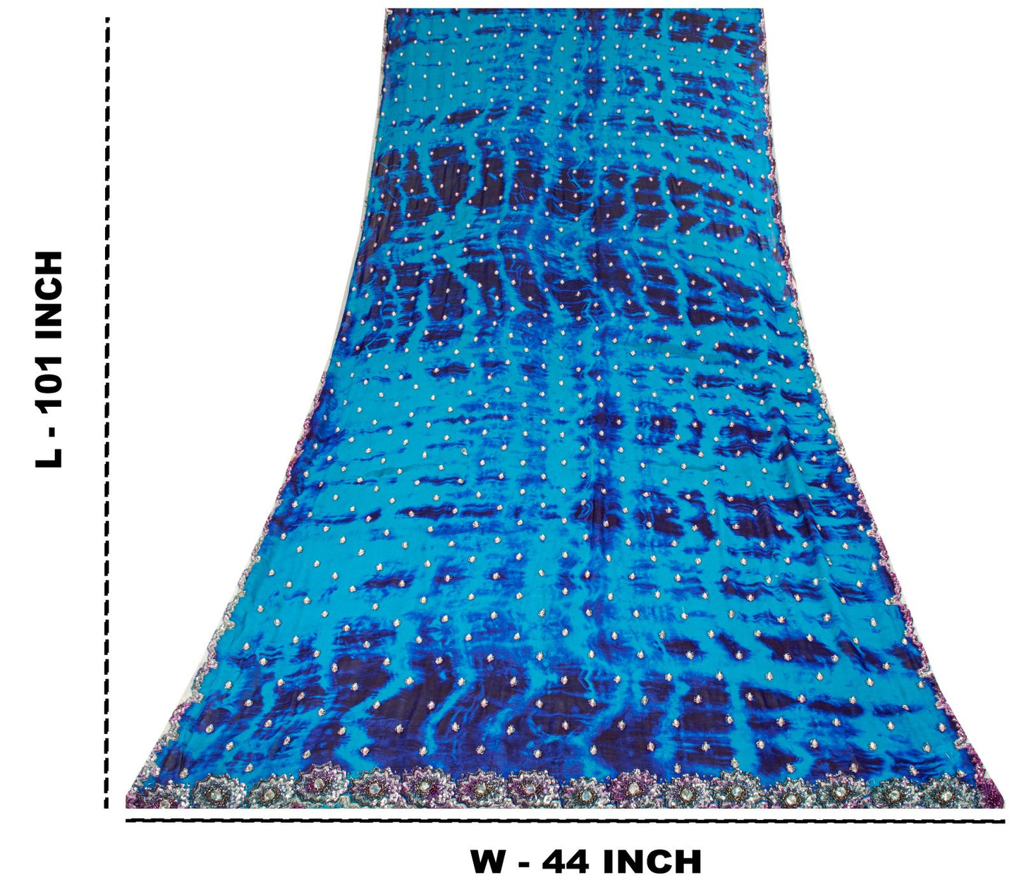 Sanskriti Vintage Dupatta/Stole Blue Pure Georgette Tie-Dye Hand Embroidery Veil