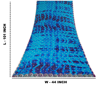 Sanskriti Vintage Dupatta/Stole Blue Pure Georgette Tie-Dye Hand Embroidery Veil