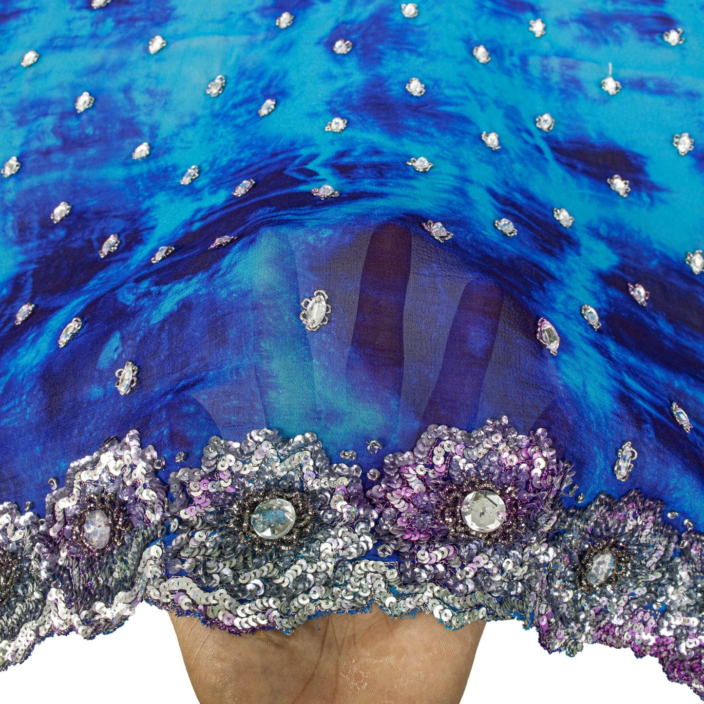 Sanskriti Vintage Dupatta/Stole Blue Pure Georgette Tie-Dye Hand Embroidery Veil