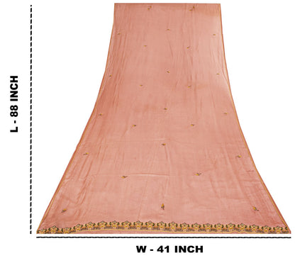 Sanskriti Vintage Peach Pure Chiffon Silk Embroidered Dupatta/Stole Wedding Veil