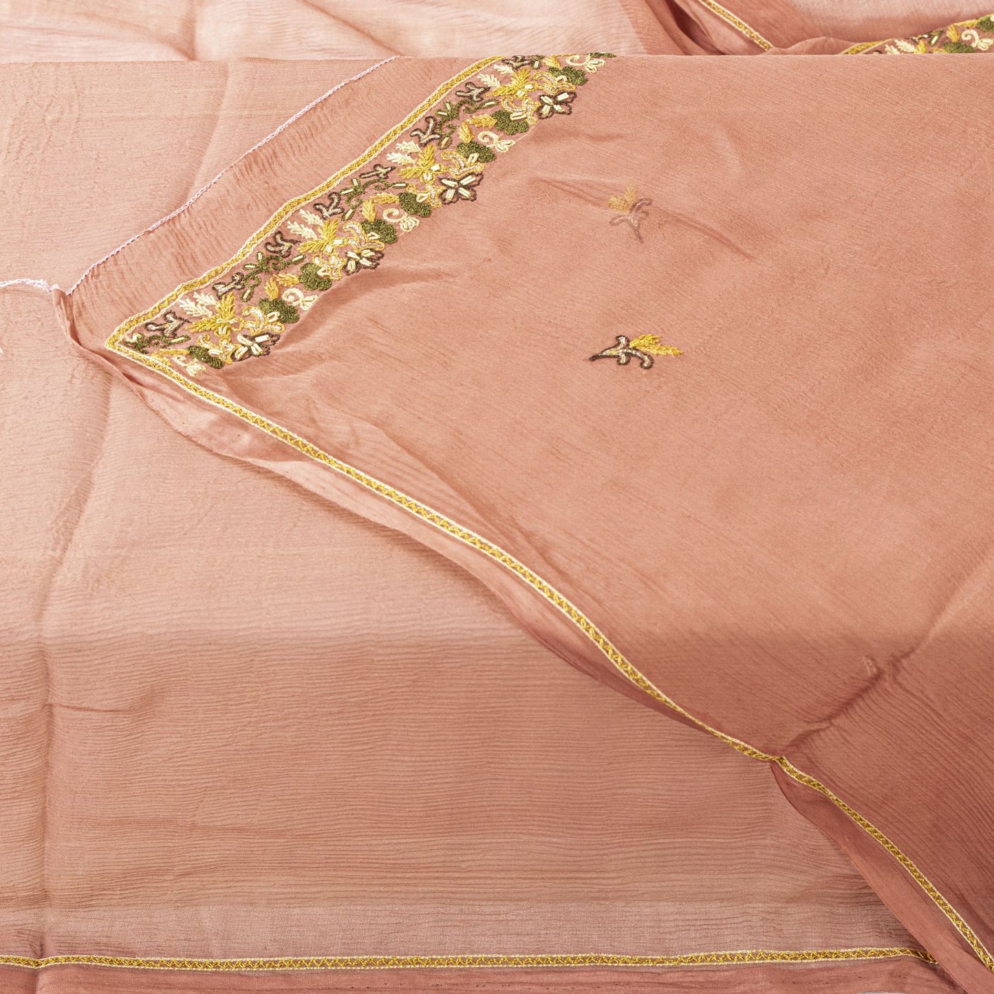Sanskriti Vintage Peach Pure Chiffon Silk Embroidered Dupatta/Stole Wedding Veil