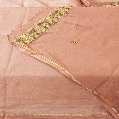 Sanskriti Vintage Peach Pure Chiffon Silk Embroidered Dupatta/Stole Wedding Veil