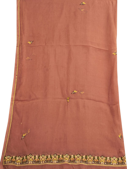 Sanskriti Vintage Peach Pure Chiffon Silk Embroidered Dupatta/Stole Wedding Veil