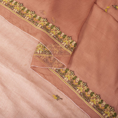 Sanskriti Vintage Peach Pure Chiffon Silk Embroidered Dupatta/Stole Wedding Veil