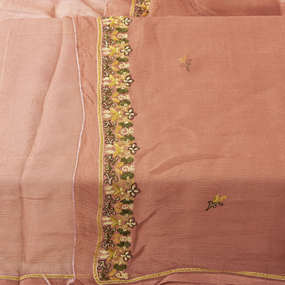 Sanskriti Vintage Peach Pure Chiffon Silk Embroidered Dupatta/Stole Wedding Veil