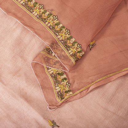 Sanskriti Vintage Peach Pure Chiffon Silk Embroidered Dupatta/Stole Wedding Veil