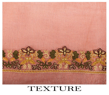 Sanskriti Vintage Peach Pure Chiffon Silk Embroidered Dupatta/Stole Wedding Veil