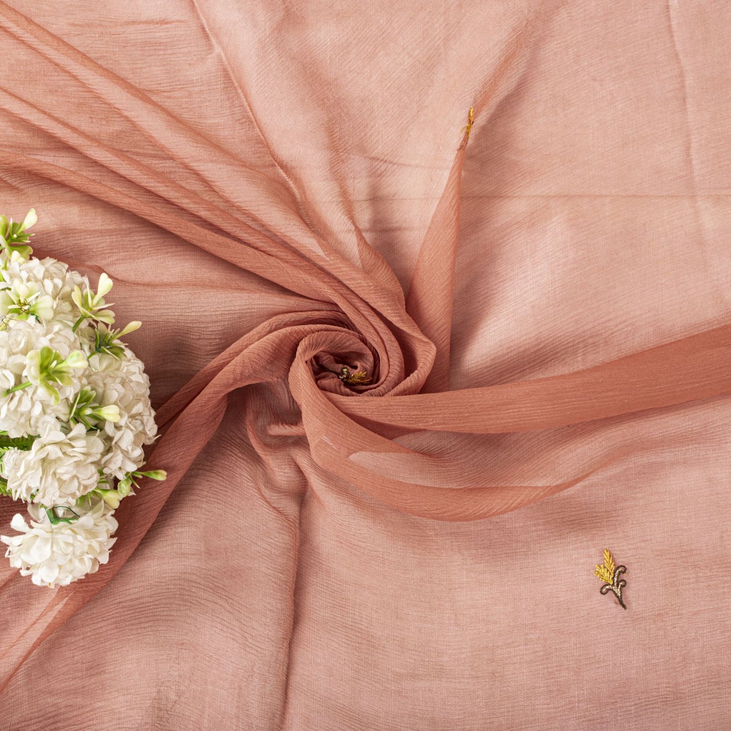 Sanskriti Vintage Peach Pure Chiffon Silk Embroidered Dupatta/Stole Wedding Veil