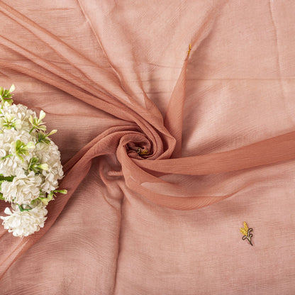 Sanskriti Vintage Peach Pure Chiffon Silk Embroidered Dupatta/Stole Wedding Veil