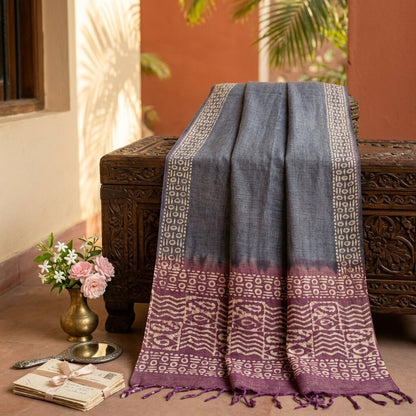 Sanskriti Vintage Dupatta/Stole Dark Blue Blend Cotton Batik Work Bollywood Veil