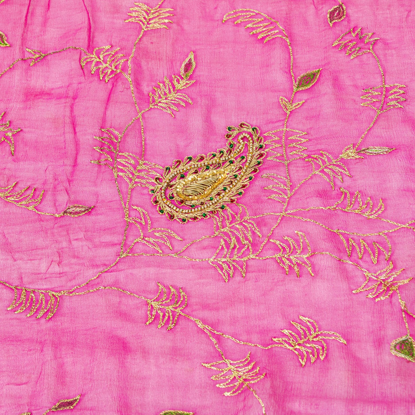 Sanskriti Vintage Pink Pure Chiffon Dupatta Hand Beaded Zari Zardozi Neck Stole