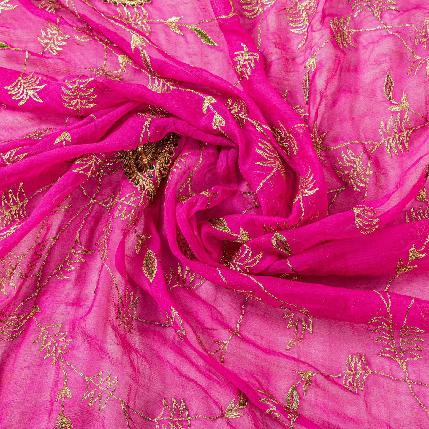 Sanskriti Vintage Pink Pure Chiffon Dupatta Hand Beaded Zari Zardozi Neck Stole