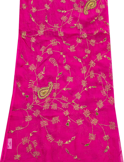 Sanskriti Vintage Pink Pure Chiffon Dupatta Hand Beaded Zari Zardozi Neck Stole