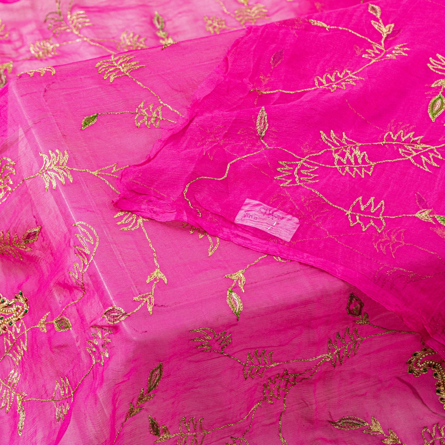 Sanskriti Vintage Pink Pure Chiffon Dupatta Hand Beaded Zari Zardozi Neck Stole