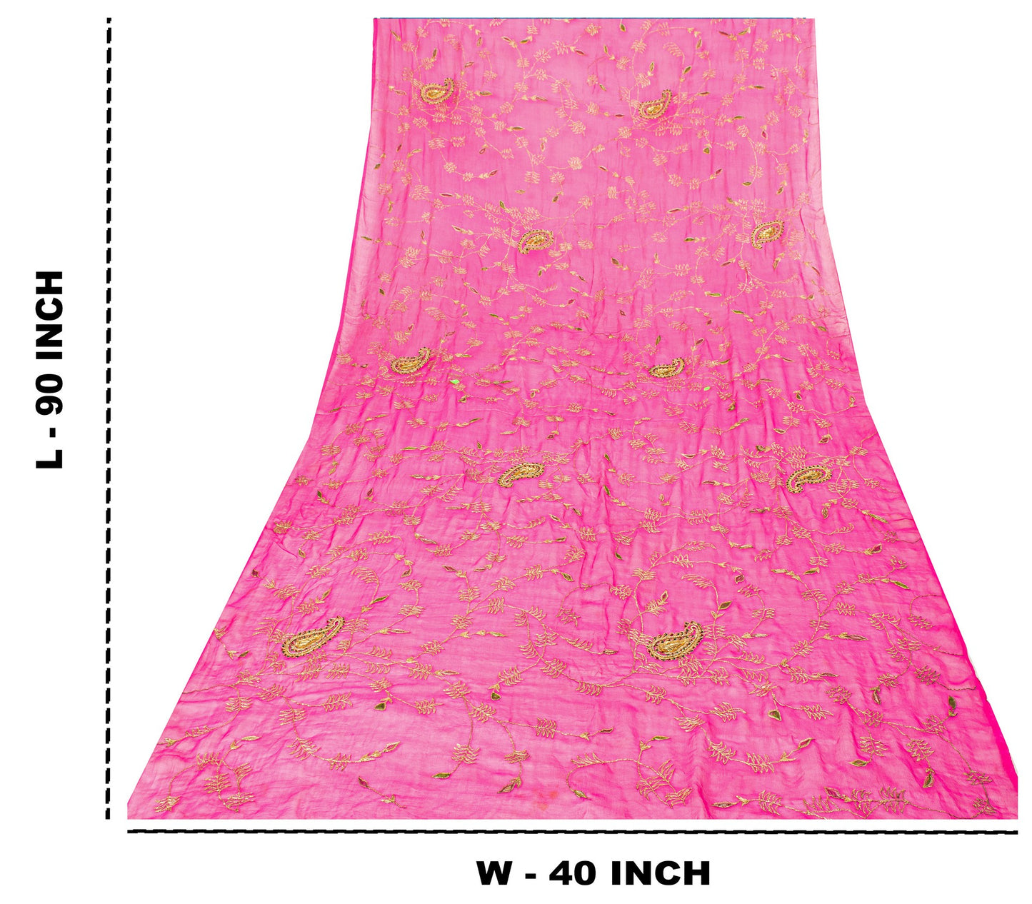Sanskriti Vintage Pink Pure Chiffon Dupatta Hand Beaded Zari Zardozi Neck Stole