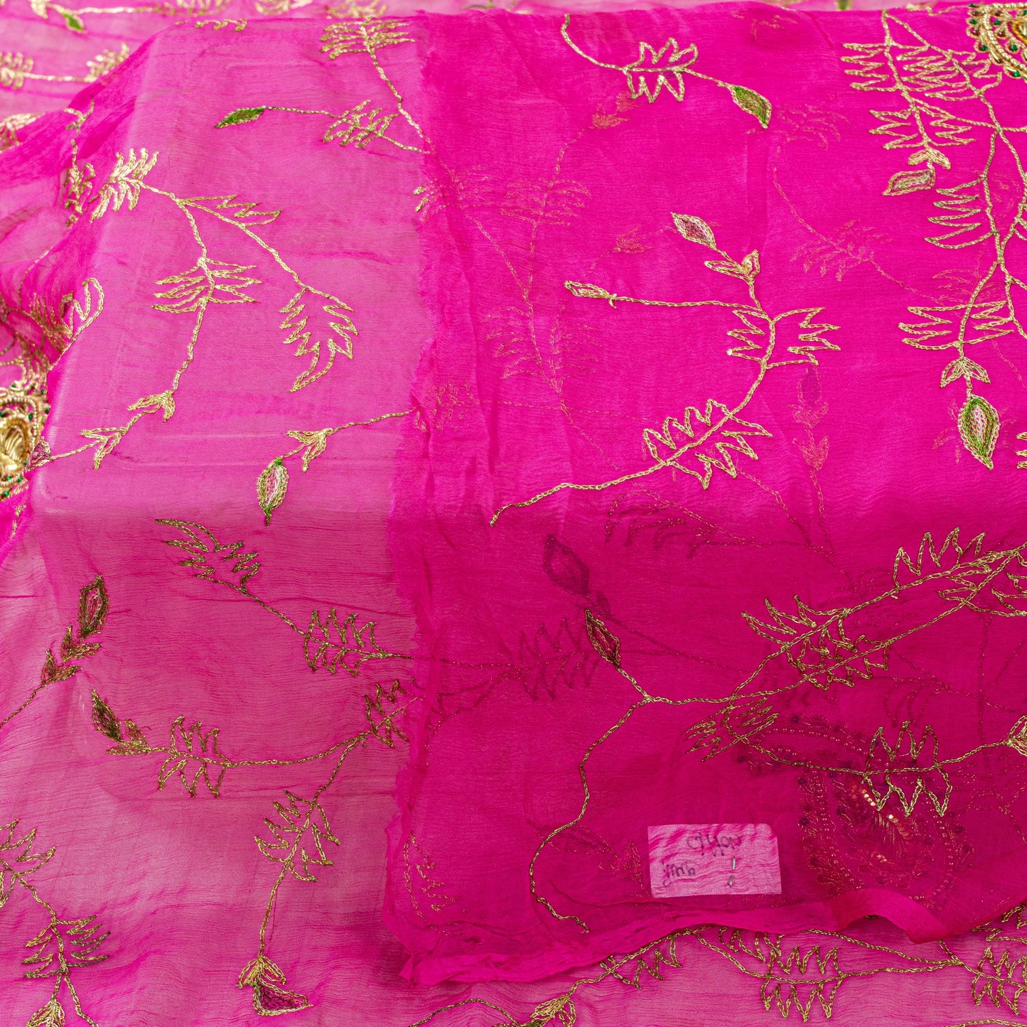 Sanskriti Vintage Pink Pure Chiffon Dupatta Hand Beaded Zari Zardozi Neck Stole
