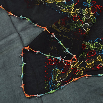 Sanskriti Vintage Black Pure Georgette Silk Dupatta Hand Embroidery Kantha Stole