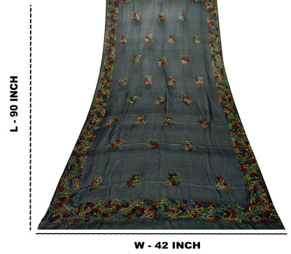 Sanskriti Vintage Black Pure Georgette Silk Dupatta Hand Embroidery Kantha Stole
