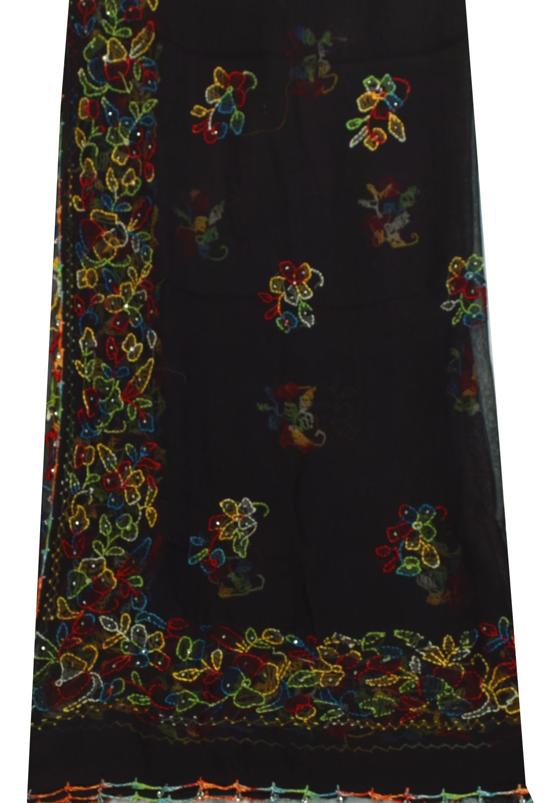 Sanskriti Vintage Black Pure Georgette Silk Dupatta Hand Embroidery Kantha Stole