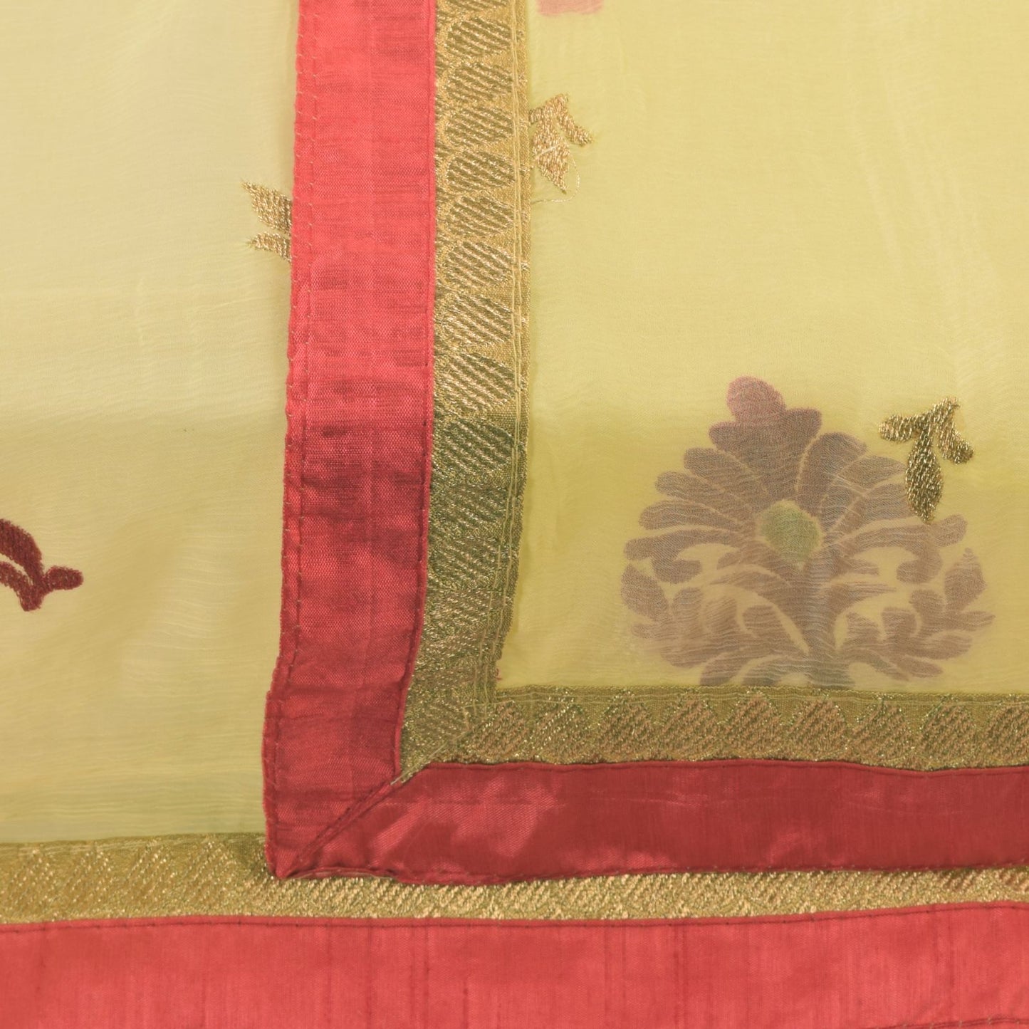 Sanskriti Vintage Yellow Pure Chiffon Silk Dupatta Embroidered Floral Stole Veil