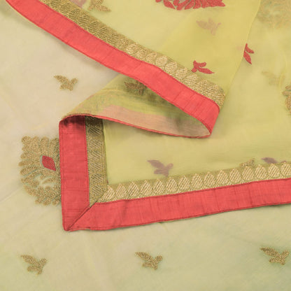 Sanskriti Vintage Yellow Pure Chiffon Silk Dupatta Embroidered Floral Stole Veil