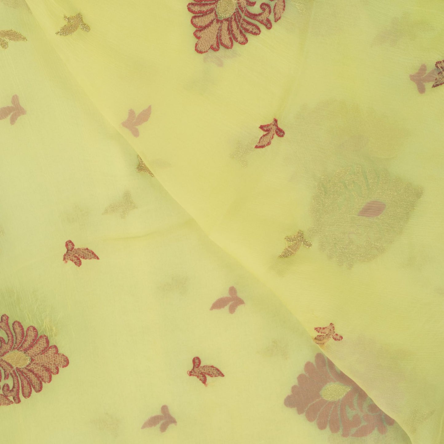 Sanskriti Vintage Yellow Pure Chiffon Silk Dupatta Embroidered Floral Stole Veil