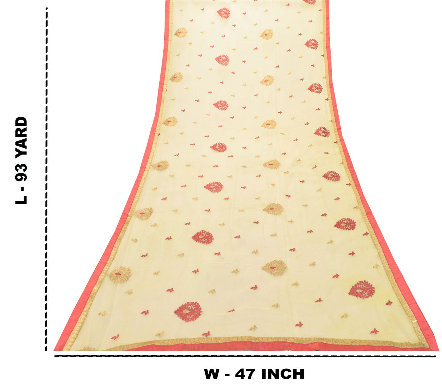 Sanskriti Vintage Yellow Pure Chiffon Silk Dupatta Embroidered Floral Stole Veil