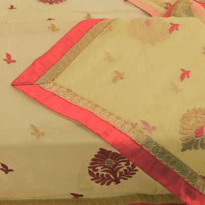 Sanskriti Vintage Yellow Pure Chiffon Silk Dupatta Embroidered Floral Stole Veil