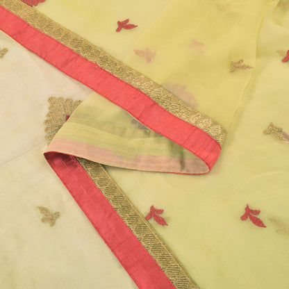 Sanskriti Vintage Yellow Pure Chiffon Silk Dupatta Embroidered Floral Stole Veil